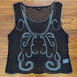 Black & White Sheer Beaded Top